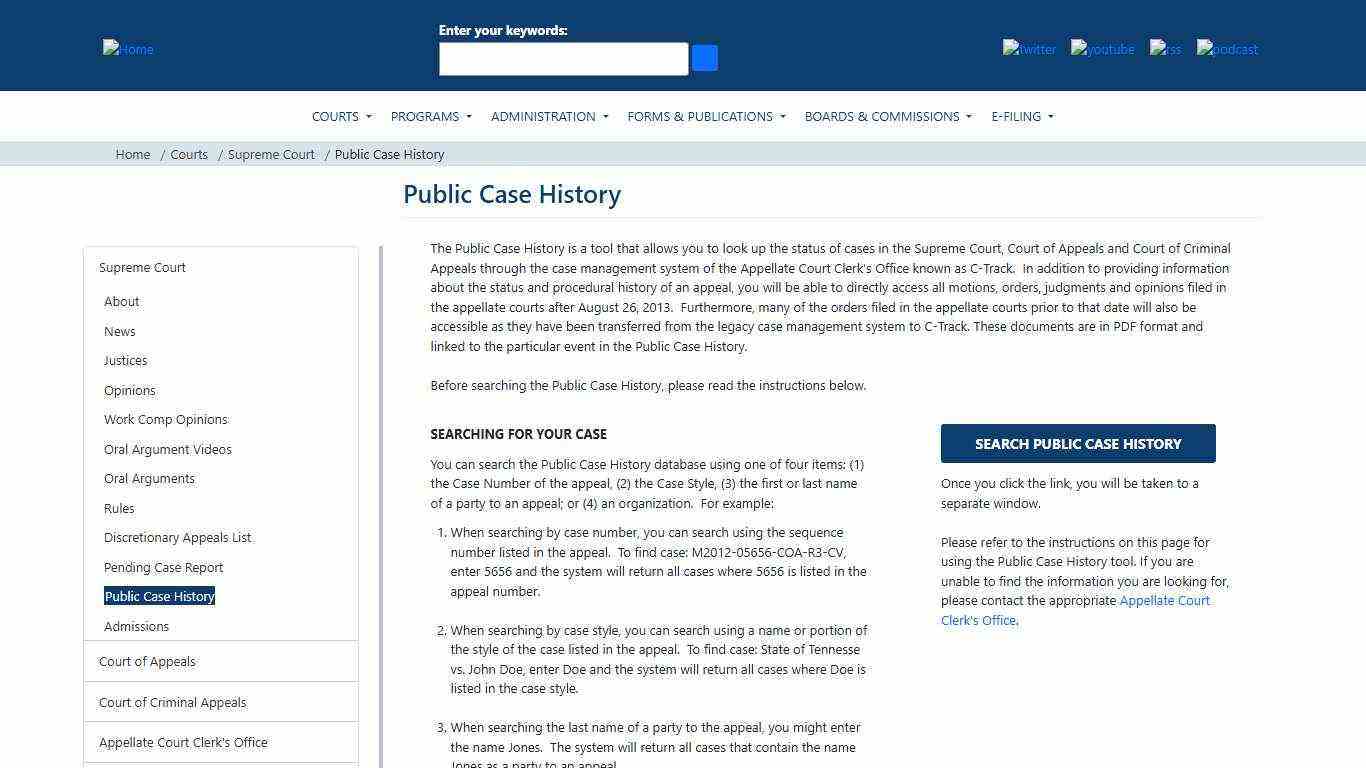 Public Case History | Tennessee Administrative Office of the Courts